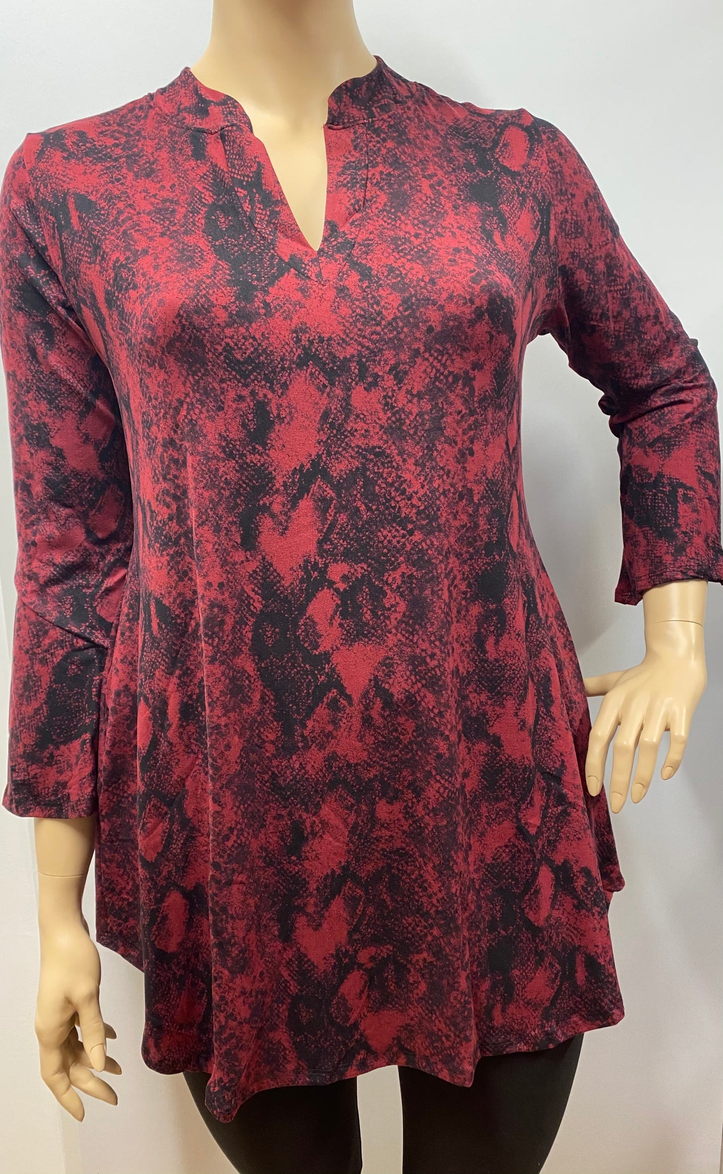 Plus Burgundy Snakeskin Print Tunic with Bell Sleeve