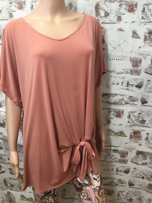 Plus Size Ash Rose Short Sleeve Top with Knotted Accent