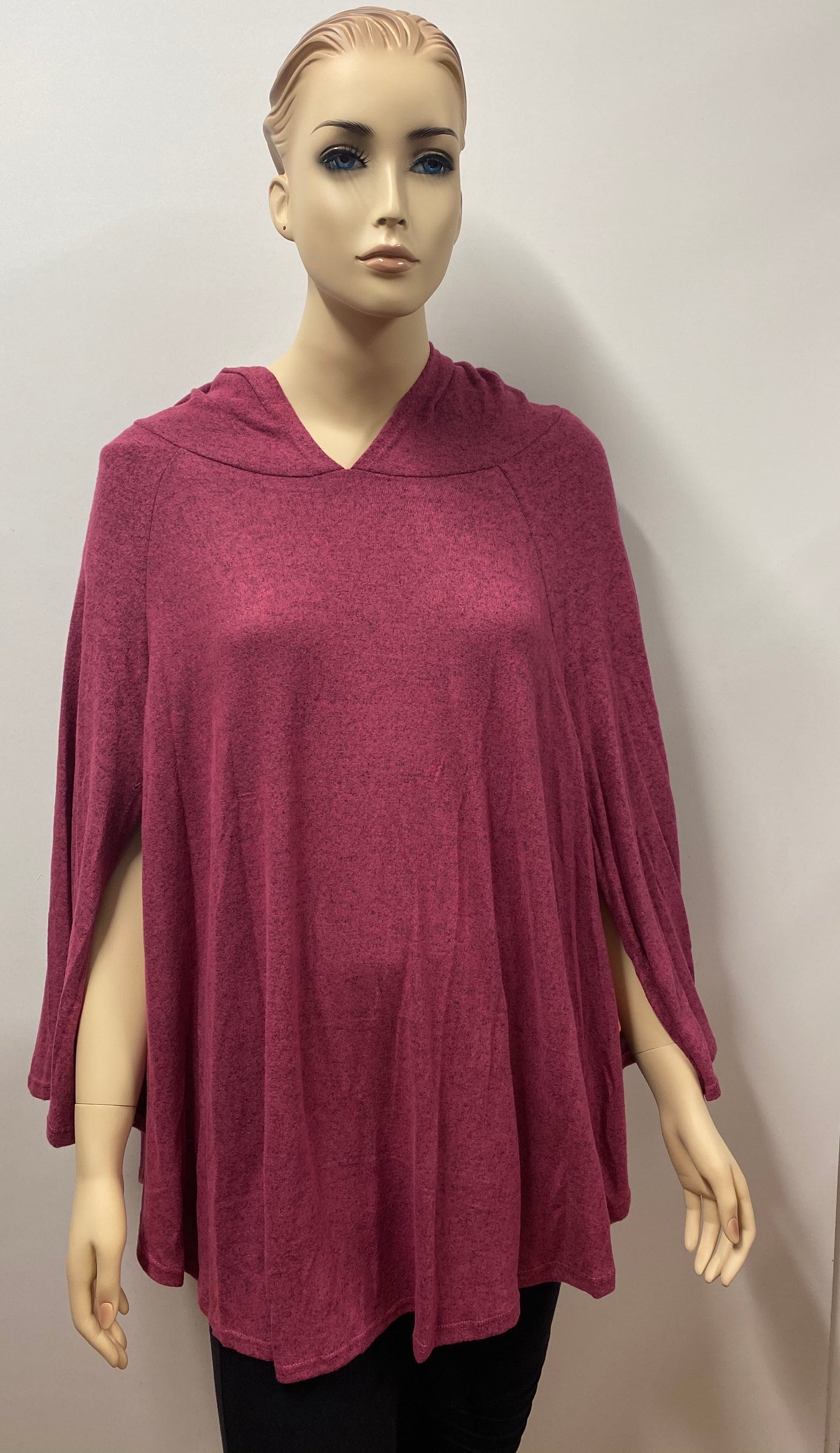 Raspberry Hacci Brushed Poncho with Side Slits
