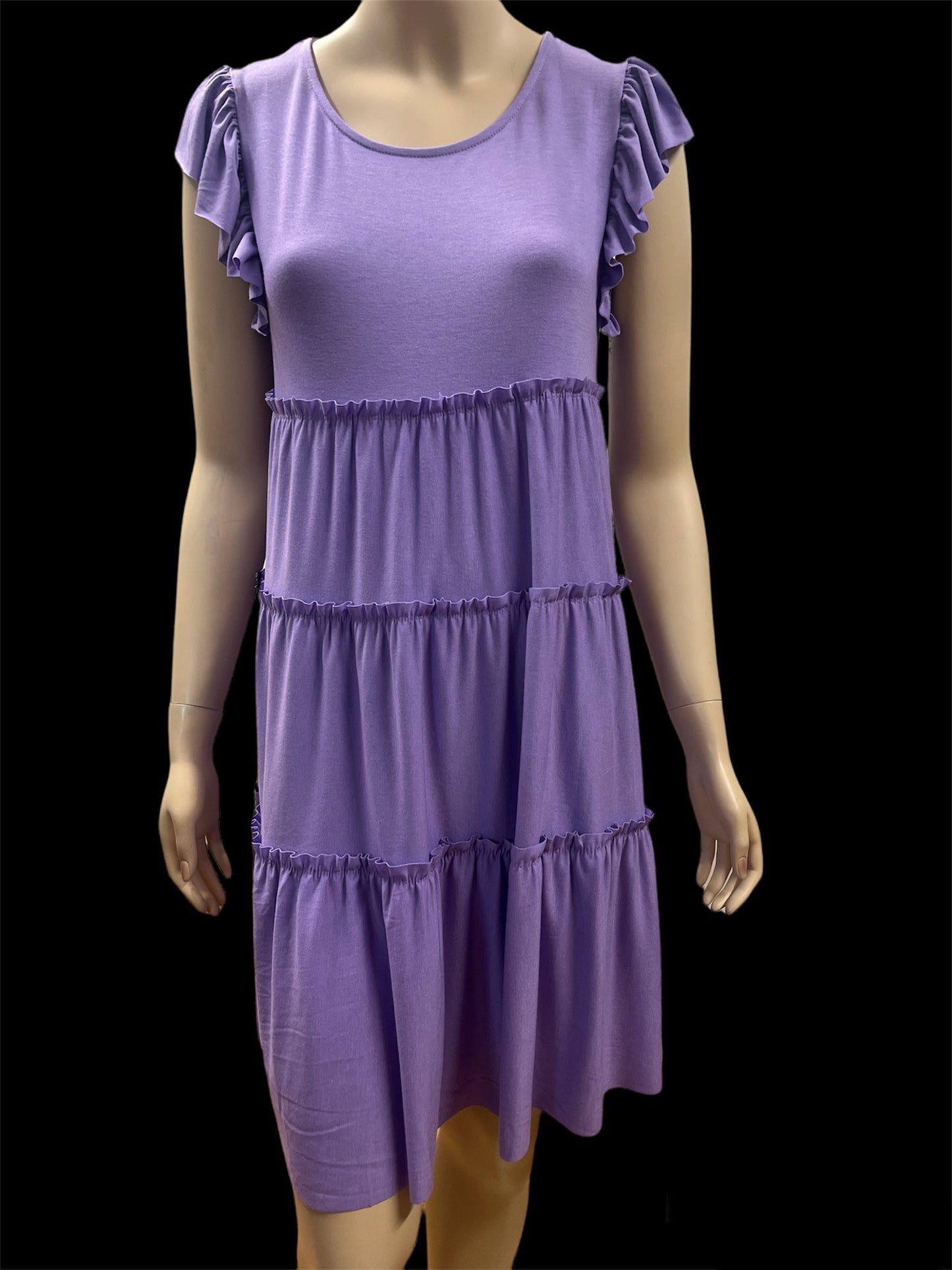 Lavender Ruffled Sleeve 3 Tiered Dress