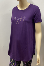 Plum Round Neck Tee with Iridescent Scissor Heartbeat Rhinestones