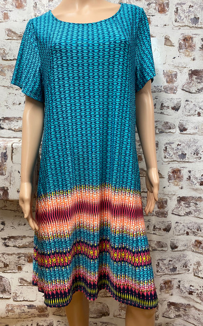 Teal Knee Length  Plus Size Dress with Pockets