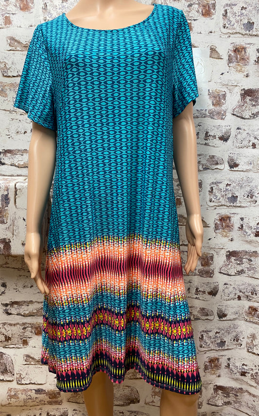 Teal Knee Length  Plus Size Dress with Pockets