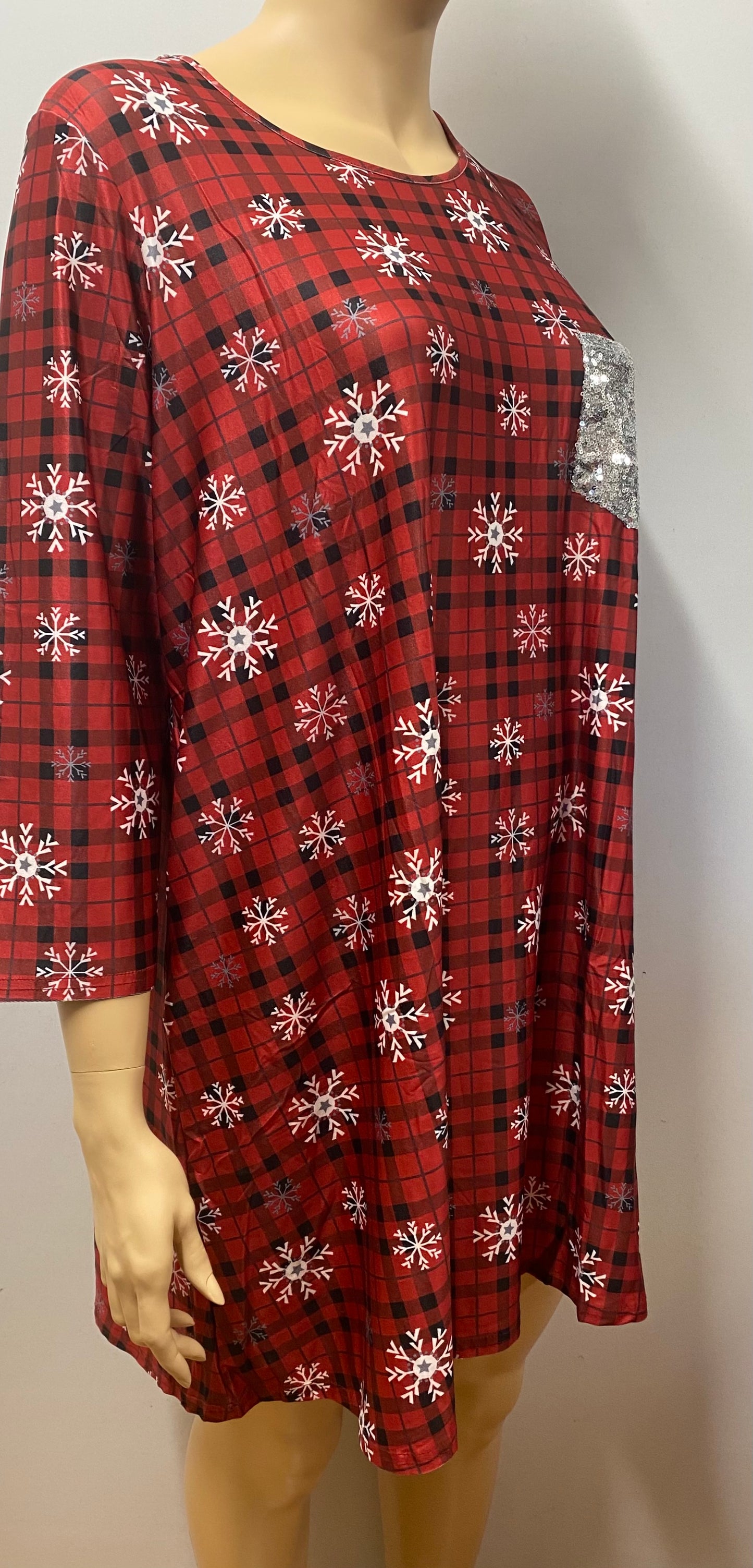 Plus Size Snowflake Dress with Sequins Pocket