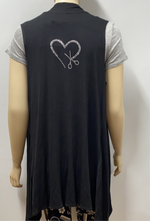 Sleeveless Black Vest with Heart and Scissor Rhinestone