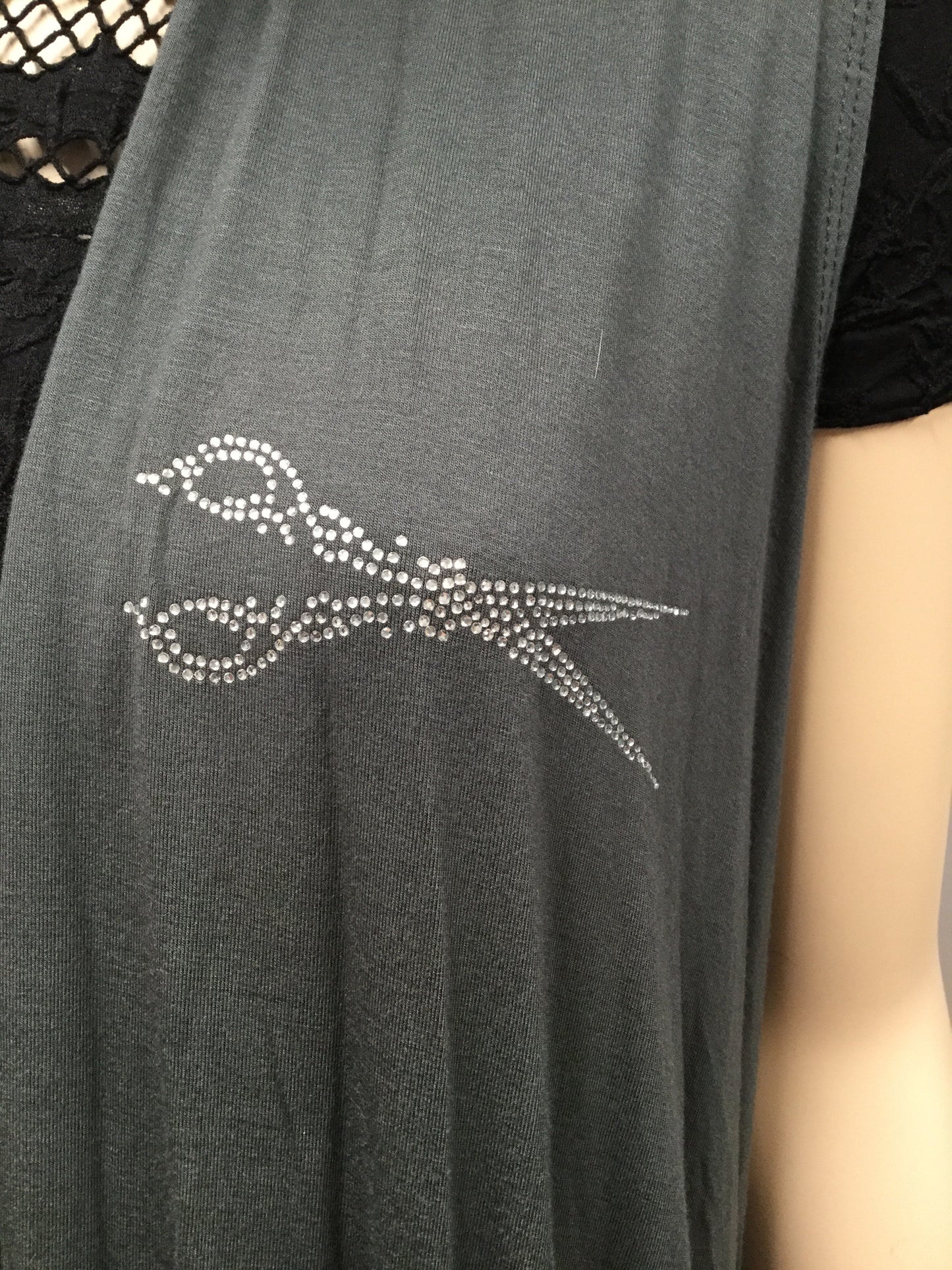 Sleeveless Slate Vest with Scissor Rhinestone