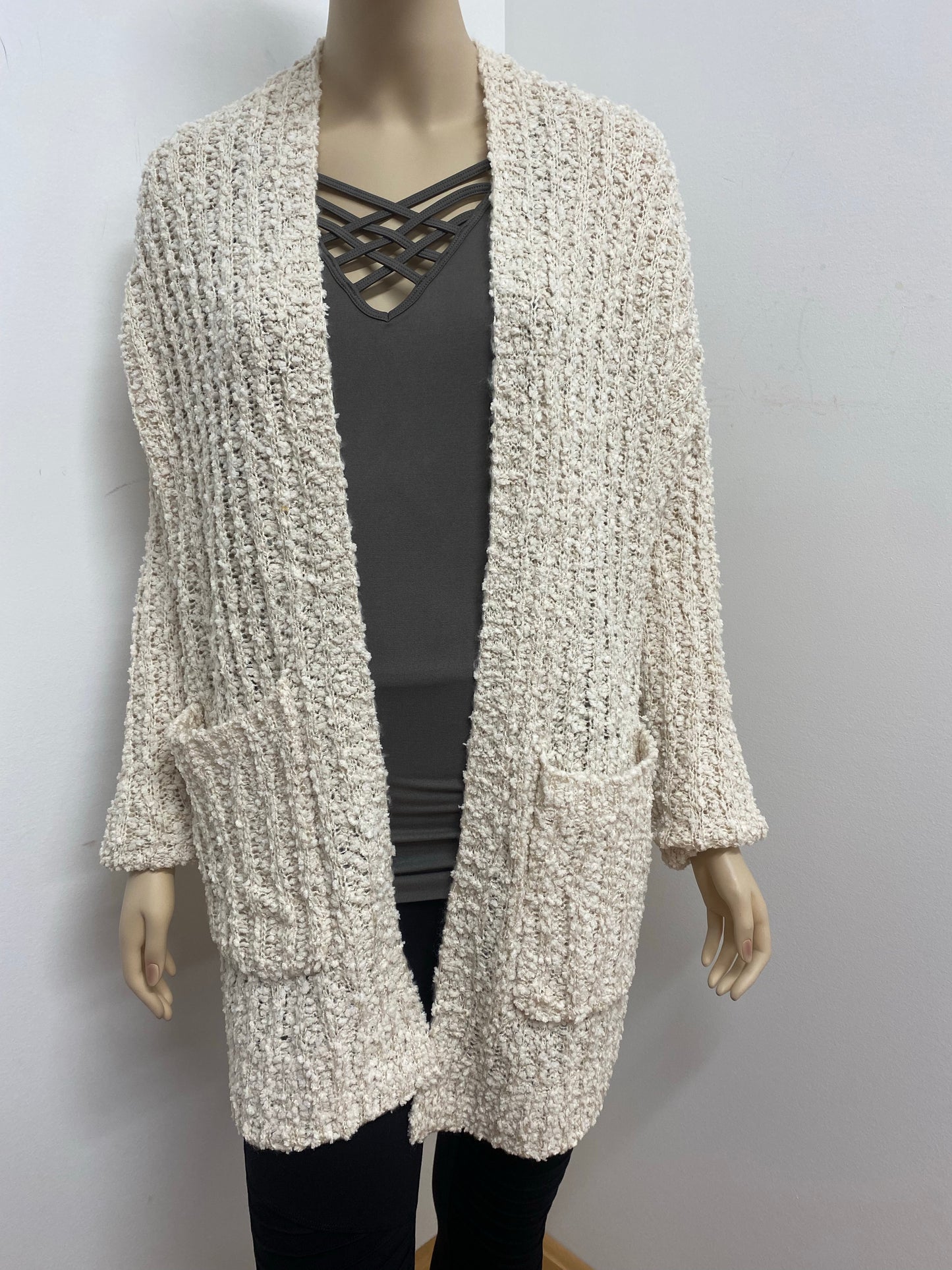 Long Popcorn Cardigan w/ Pockets