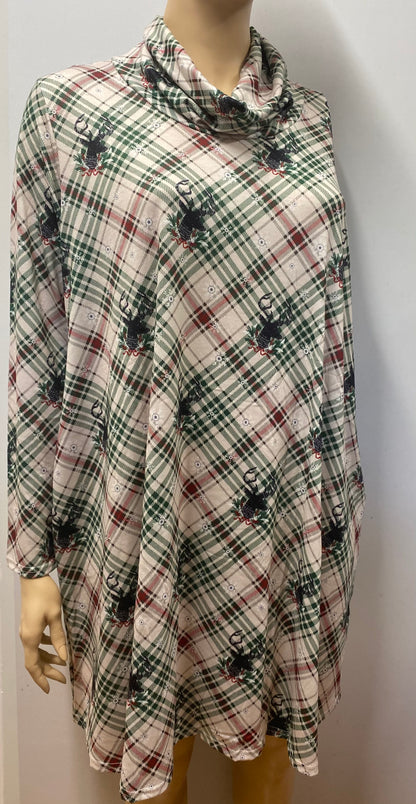 PLus Size Plaid Mock Neck Dress with Pockets