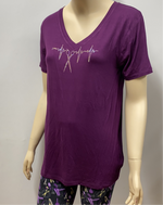 Magenta V-Neck with Iridescent Heartbeat and Scissor Rhinestones