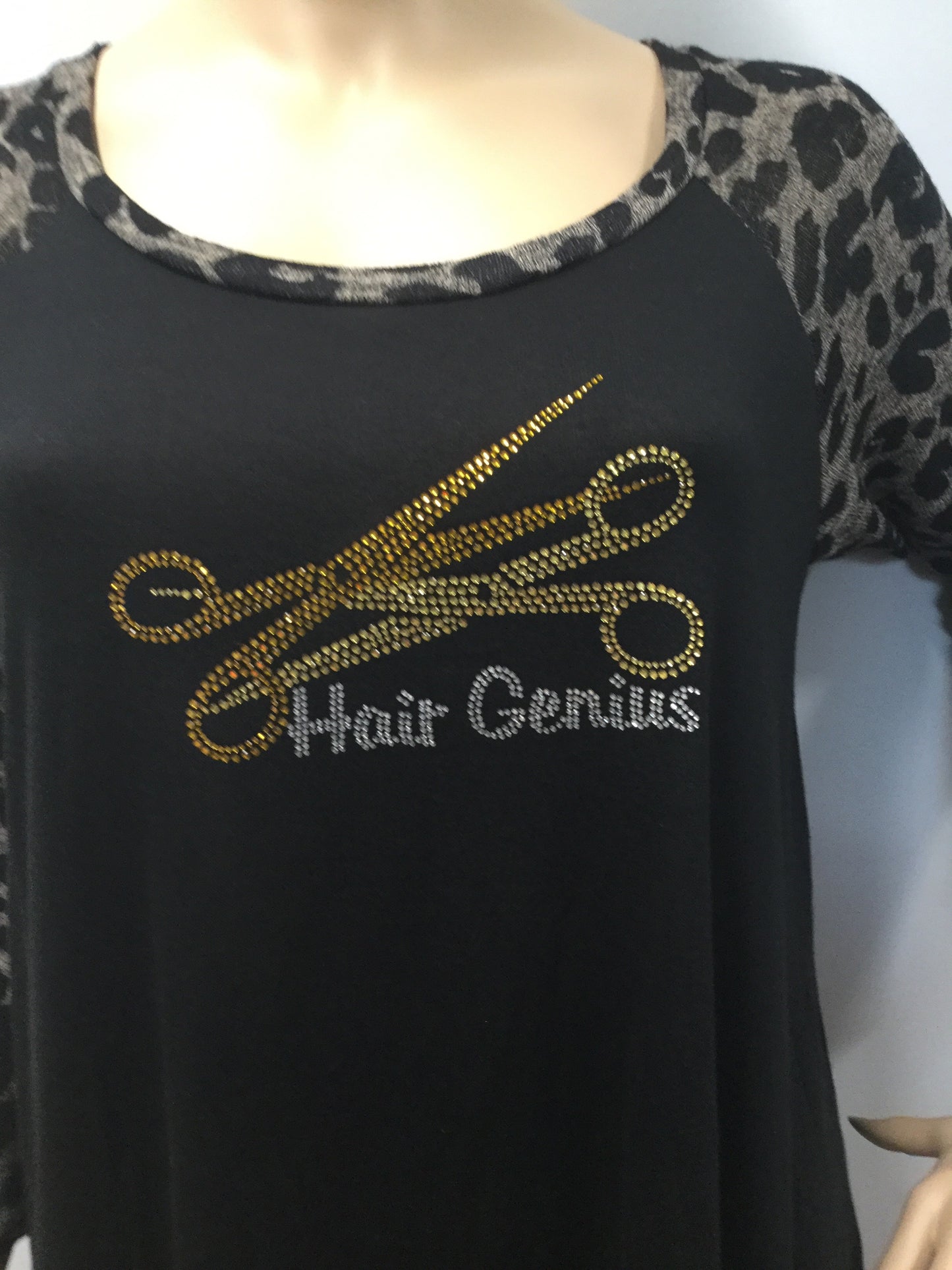 Plus Size Hair Genius Top with Cheetah  Sleeves