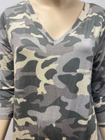 Plus Size Light Green V-Neck Camo top