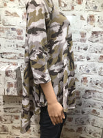 Plus Size 3/4 Sleeve Camouflage  Top