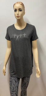 Short Sleeve Gray Classic Tee with Heartbeat Scissor Rhinestone