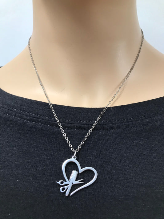 Scissor and Brush Open Heart Necklace