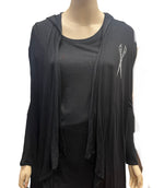 Stylist Mid Length Draped Hood Cardigan with Scissor Rhinestone