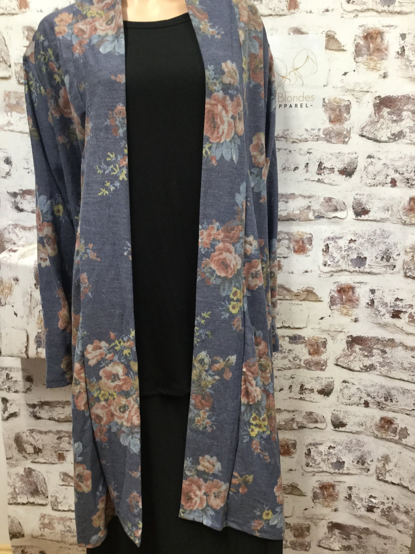 Plus Navy Floral Duster Style Cardigan