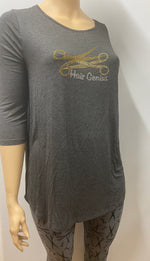 Plus Size Gray 3/4 Sleeve with Hair Genius Rhinestone