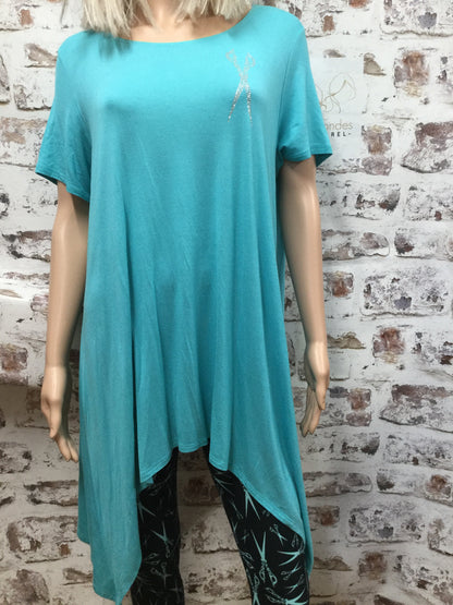 Stylist Mint Blue Shark Bite Rhinestone Top