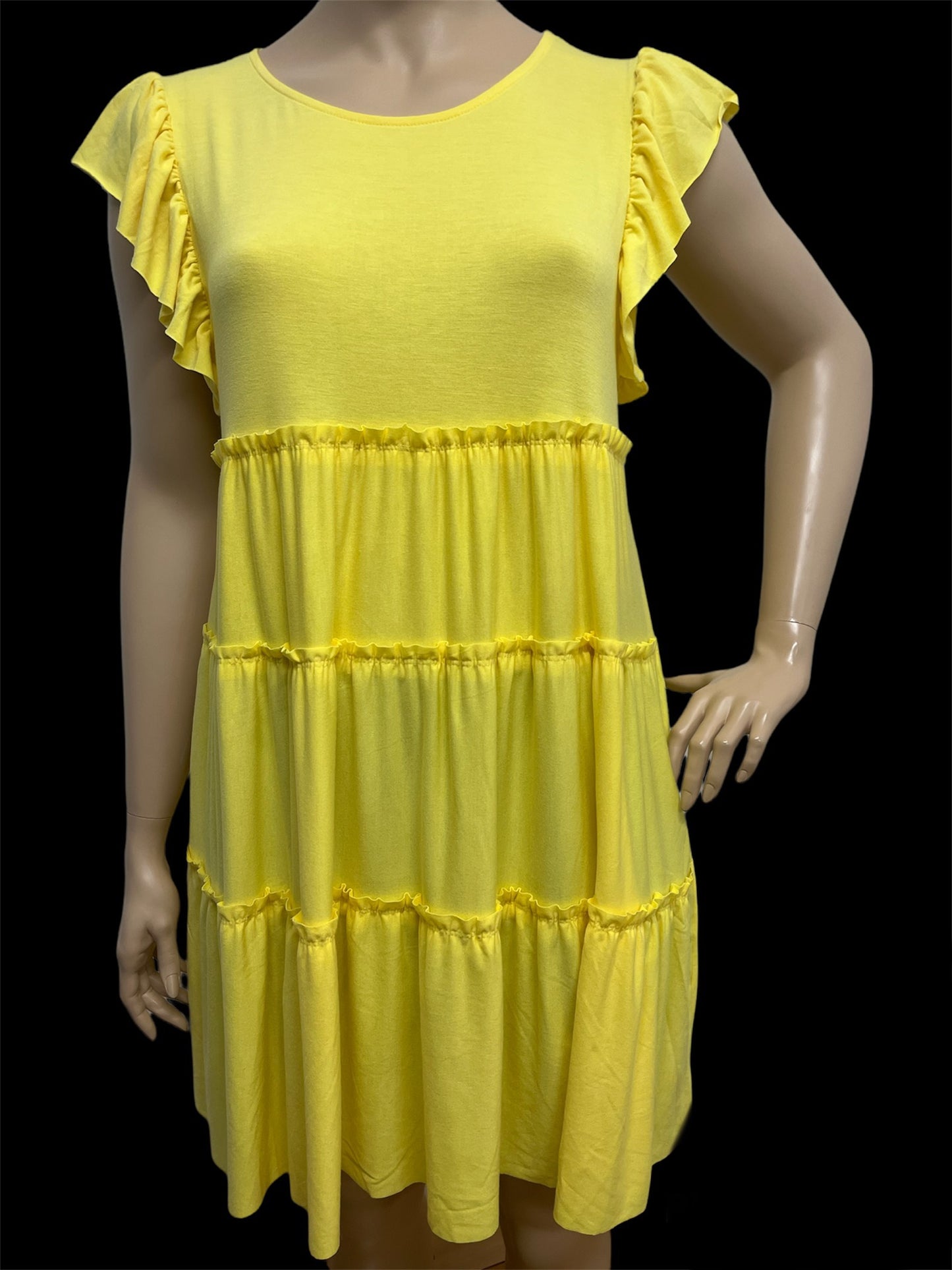 Yellow Plus Size Ruffled Sleeve Tiered Dress