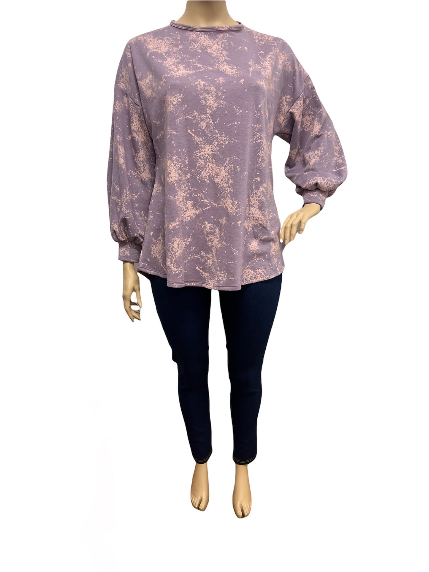 Faye Plus Size Bubble Sleeve Violet Sweater Top