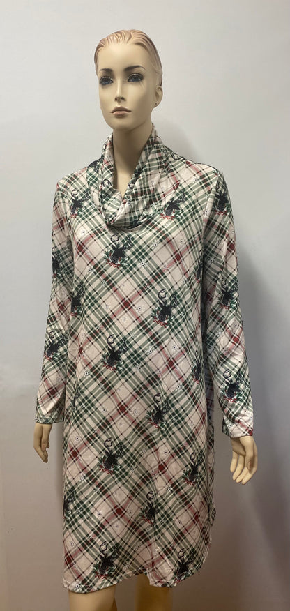 Plaid Mock Neck Reindeer Dress