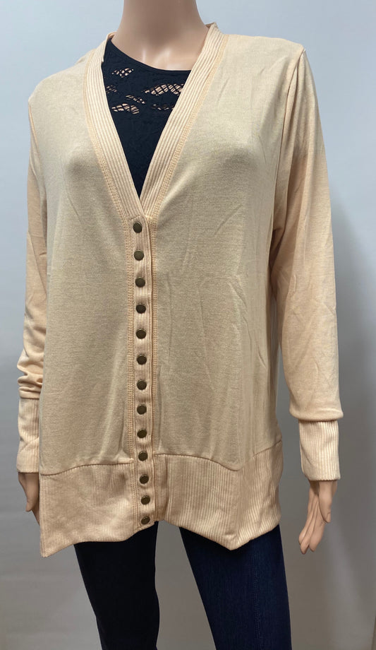 Plus Size  Button Sweater Cardigan with Ribbed Detail