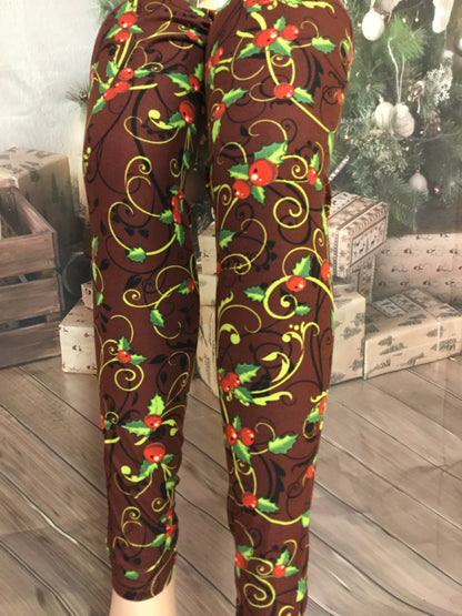 Christmas Holly Printed Leggings