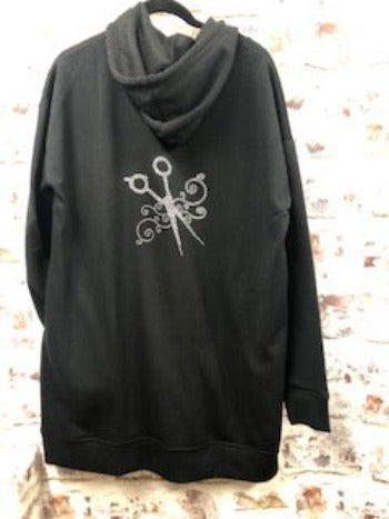 Stylist Over Sized Hooded Sweatshirt Scissor Rhinestones