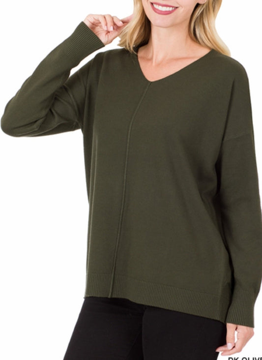 V Neck Sweater with a Front Seam