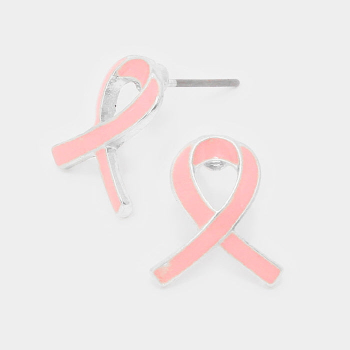 Pink Enamel Ribbon Stud earrings