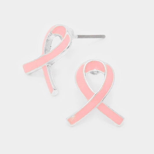 Pink Enamel Ribbon Stud earrings